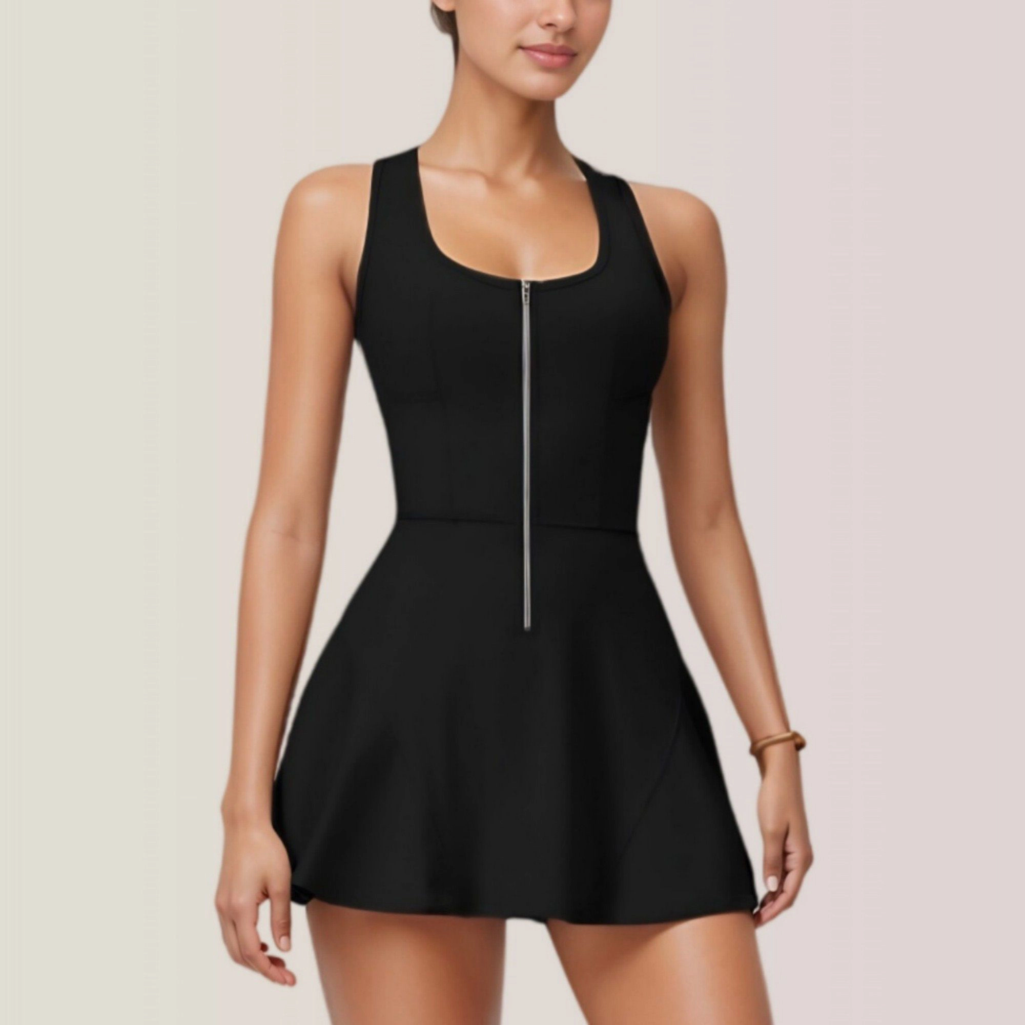 Anna-Kaci Women's Sleeveless Zip Front Athletic Tennis Dress