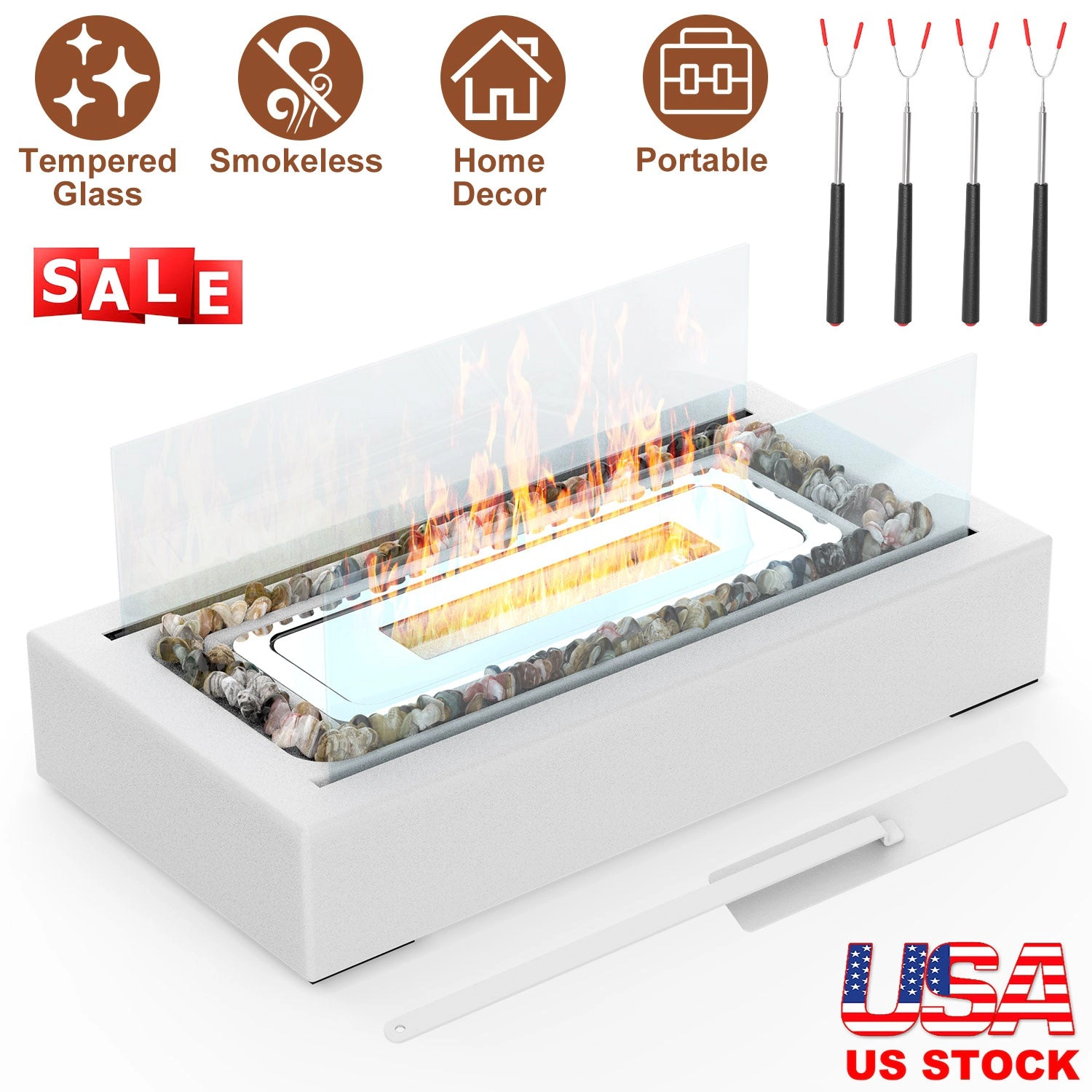 GBruno Ethanol Tabletop Fire Pit With Roasting Sticks