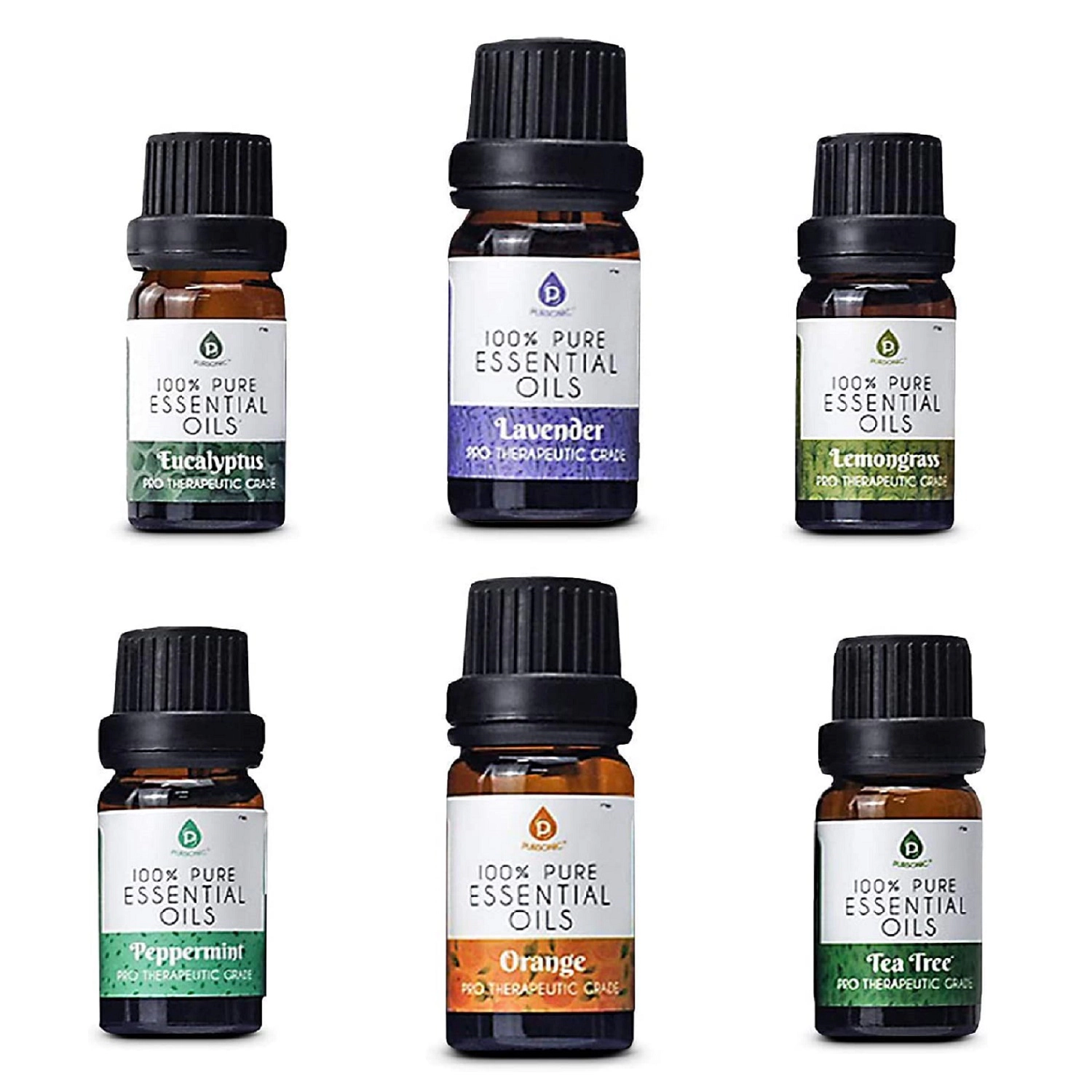 Pursonic Unisex Natural Wellness Aromatherapy 6-Pack Essential Oil Set