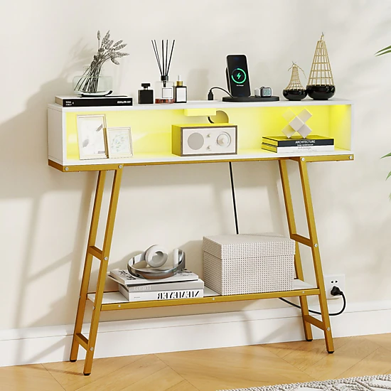 SlickBlue Console Table with Charging Station and RGB LED Lights