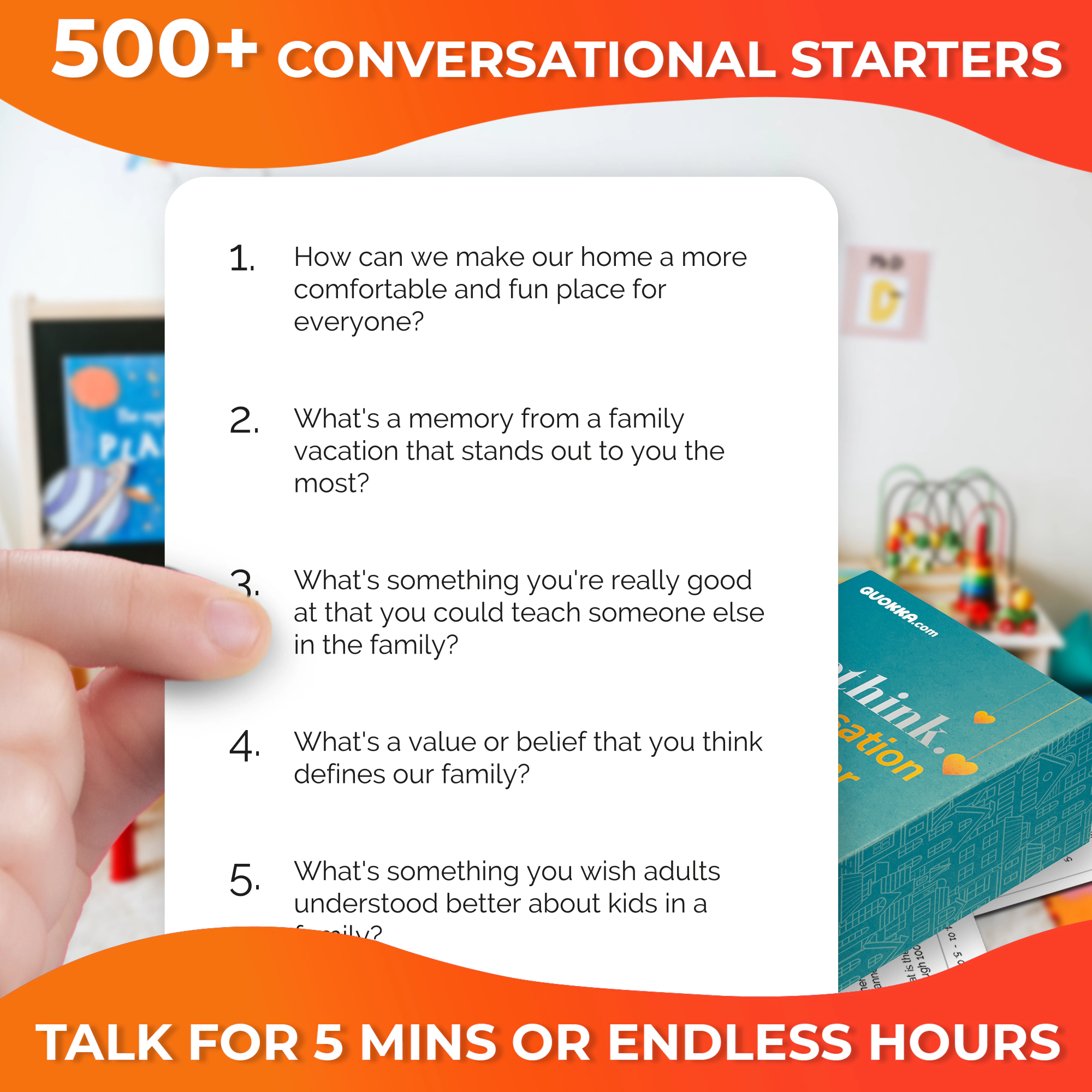 QUOKKA Family Conversation Card Game – 500 Questions for Kids & Adults