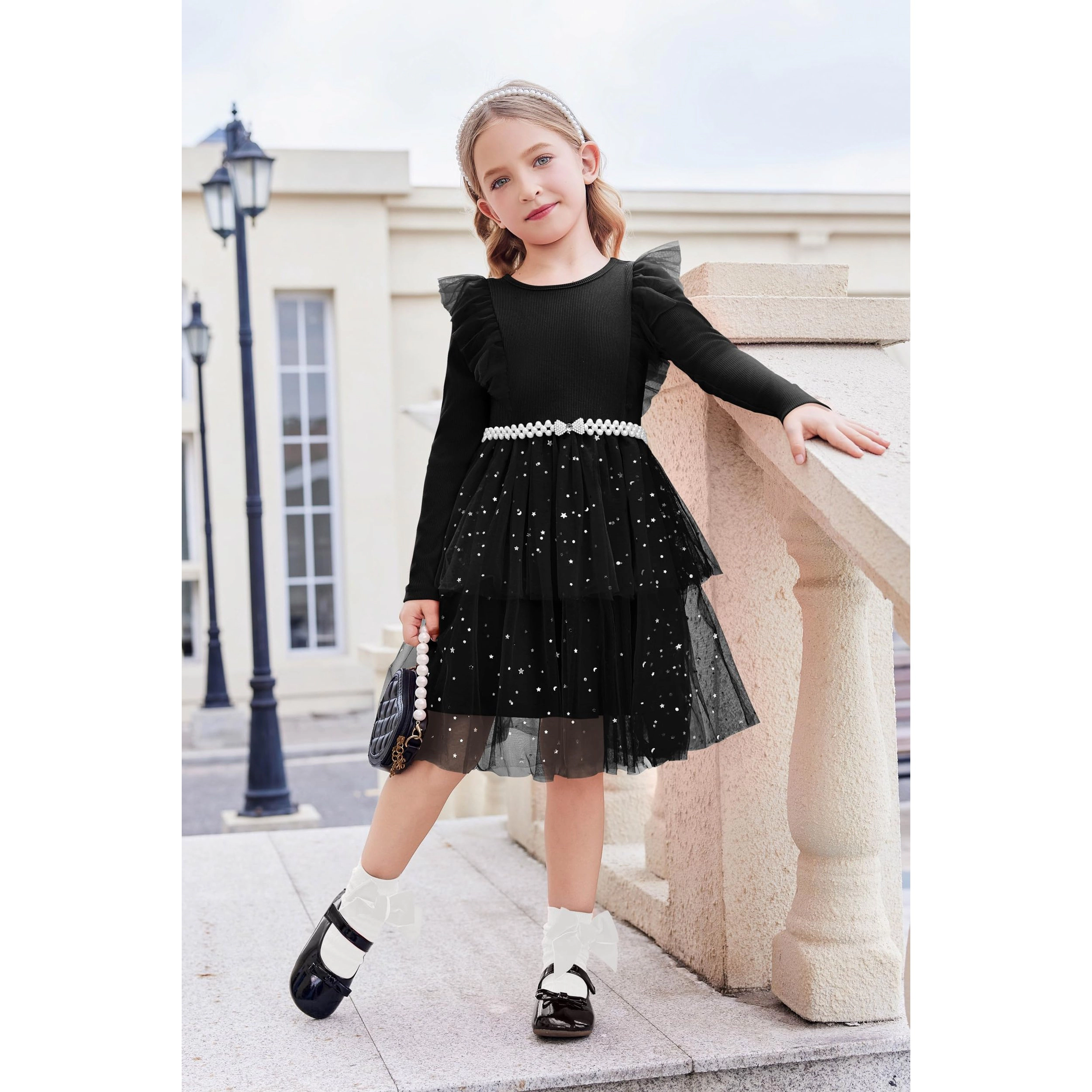 Arshiner Toddler Dress Baby Girls Tutu Tiered Formal Party Sequin Tulle Dresses Fall Winter Clothes