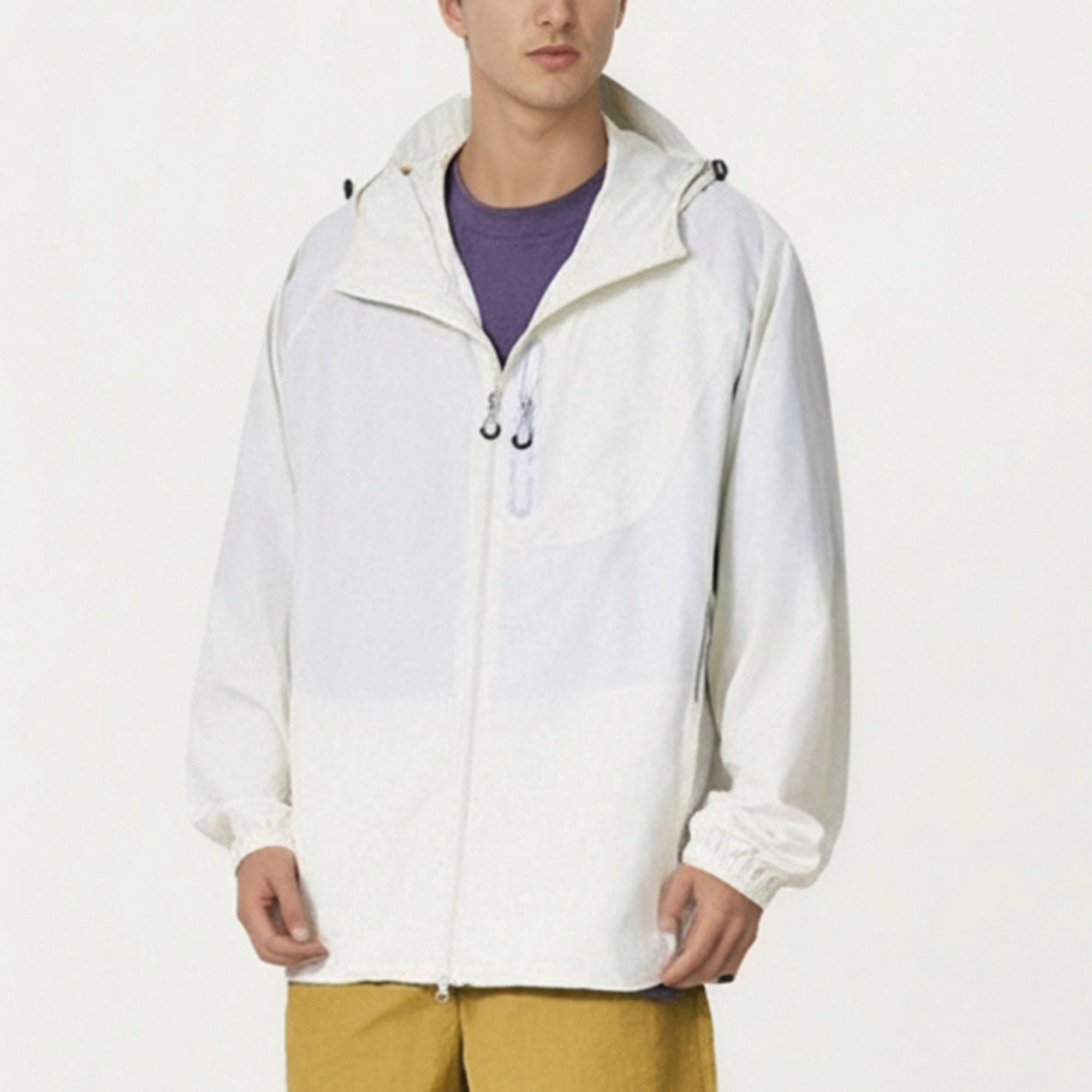Anna-Kaci Men's Lightweight Windbreaker Jacket with Hood Full Zip Closure Panel Detail and Elastic Cuff