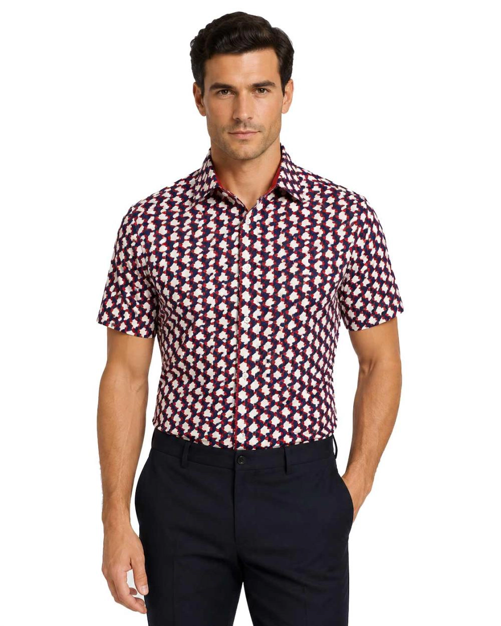 Elie Balleh Slim Fit Mens Geometric Print Short Sleeve Shirt