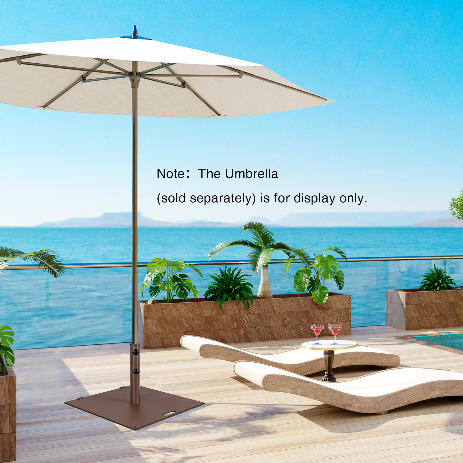 SUGIFT 50-lb Weighted Square Patio Umbrella Base with Wheels 24-in Wide Brown