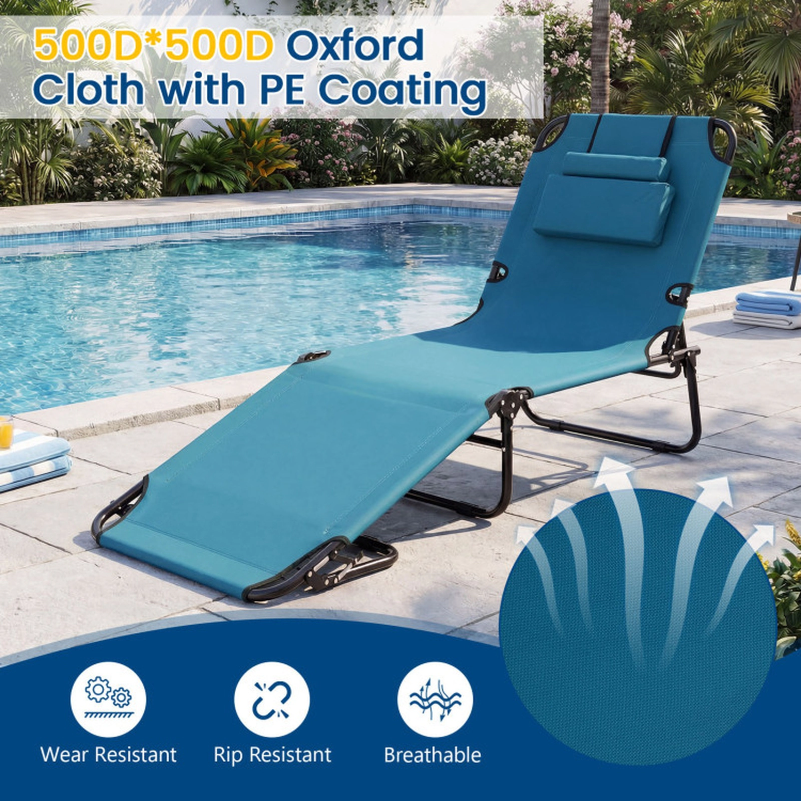 SUGIFT Face Hole and 3 Pillows 330-lb Set of 2 Folding Face-Down Tanning Chaise Lounge Chairs