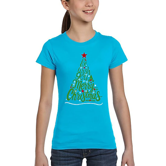LA Pop Art Girls Word Art T-Shirt - We Wish You A Merry Christmas