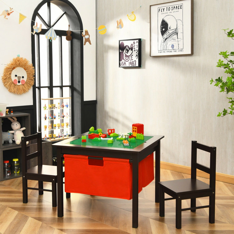 Hivvago 2-In-1 Kids Activity Table And 2 Chairs Set With Storage Building Block