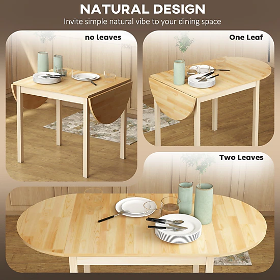 HONGGE 55" Wood Kitchen Table Drop Leaf Tables for Small Spaces