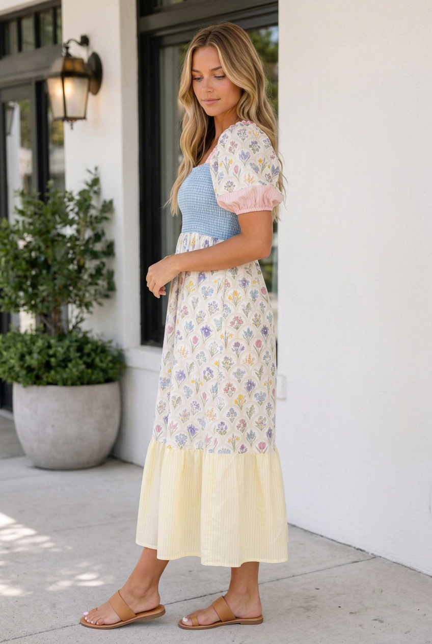 Threaded Pear Women's Gracelyn Shirred Long Dress