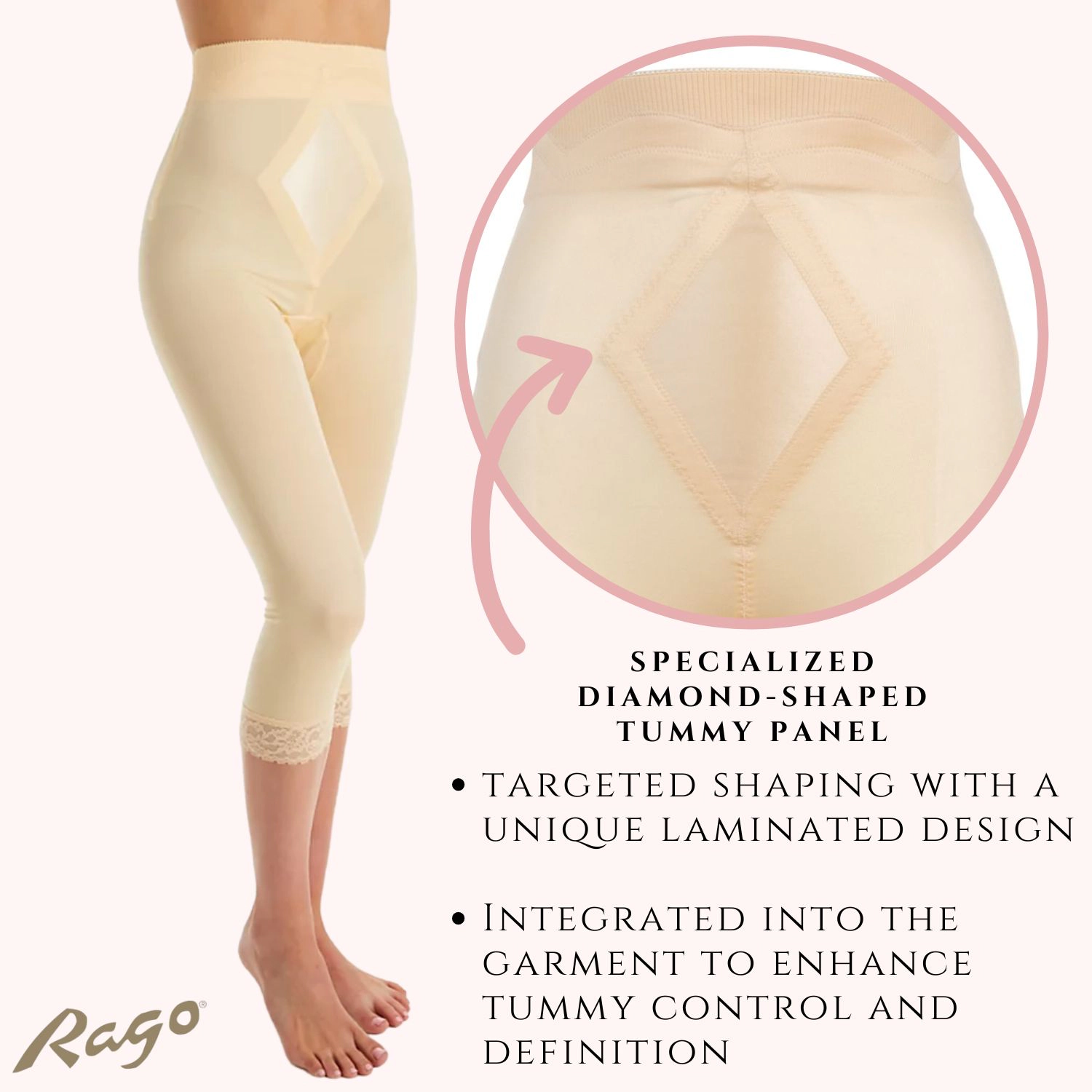 Rago High Waist Capri Pant Liner with Tummy Control Satin Panel| Memory Stretch Fabric