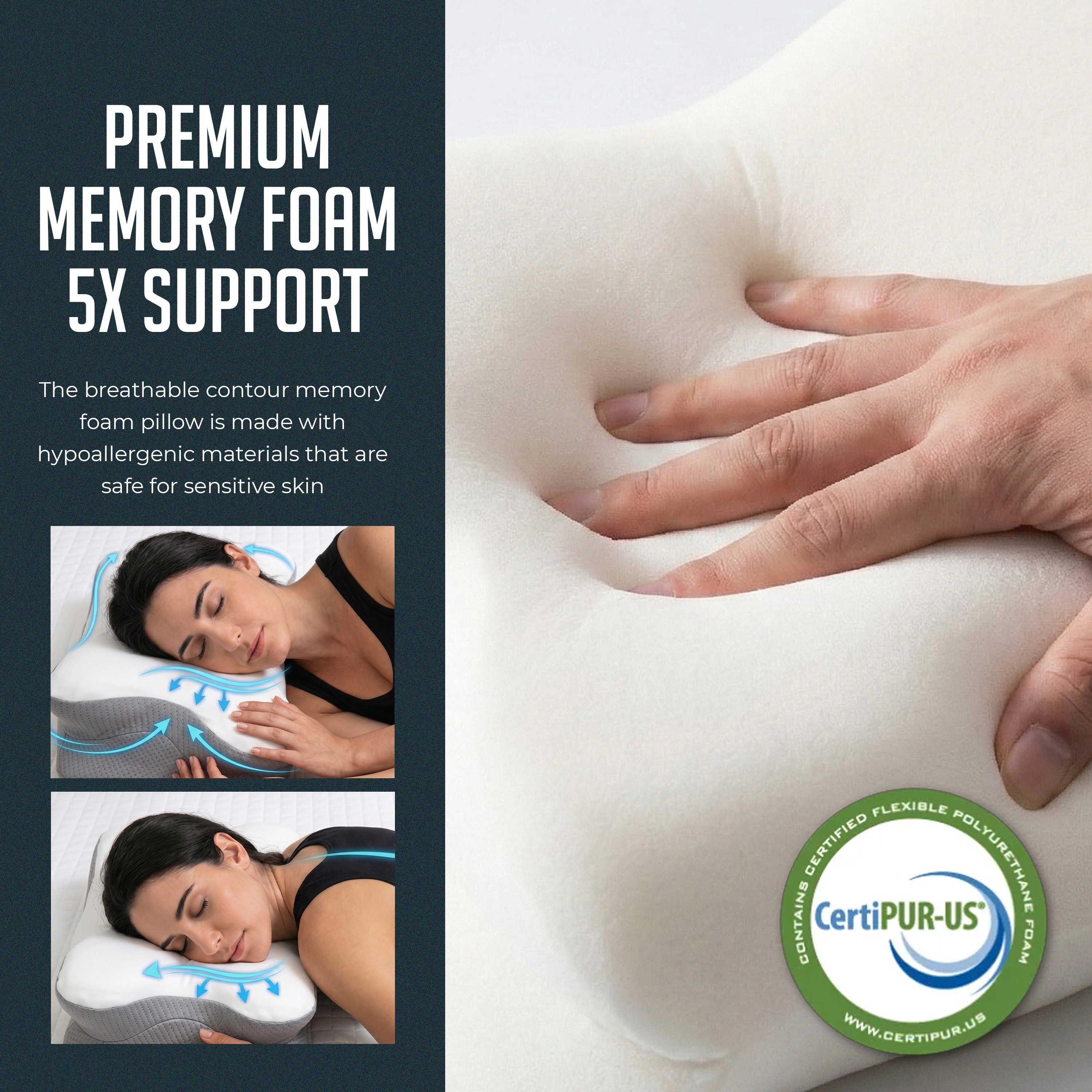Luminuxe Cervical Memory Foam Pillow, Orthopedic Contour Neck & Shoulder Support Pillow with Removable Breathable Cover