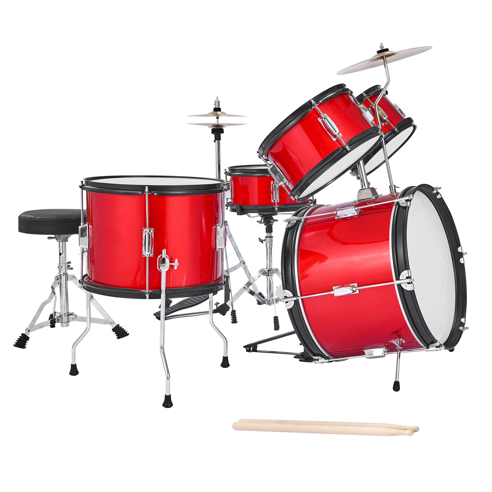 HONGGE Kids Drum Set Junior Drum Sets Beginner Drums Set with Adjustable Throne Cymbal & Two Pairs of Drumsticks