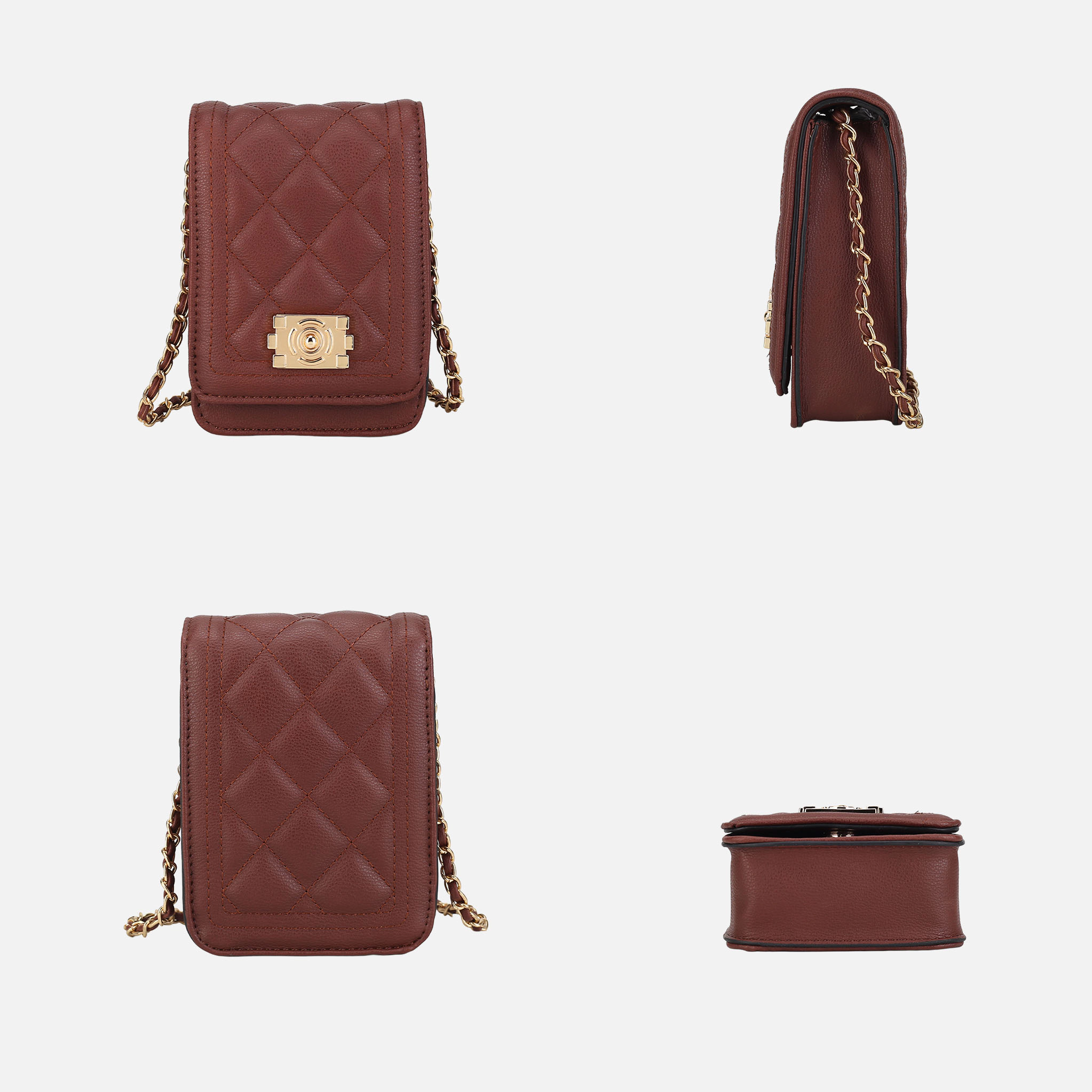 Mia K Collection Gemma Quilted Vegan Leather Crossbody Bag - Braided Chain Accent