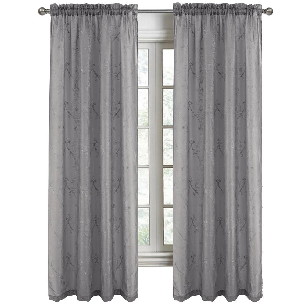 RT Designers Collection Pearl Emb Metallic Doily Rod Pocket Room Darkening Window Curtain Panel 54" x 95" Charcoal