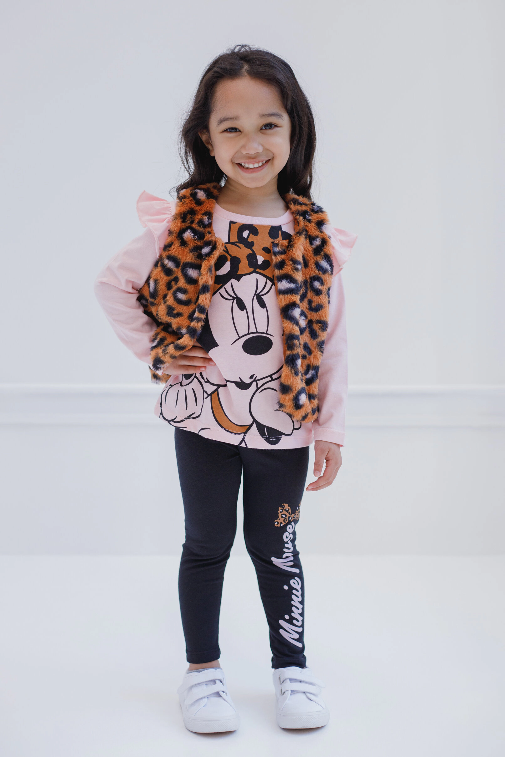 Disney Minnie Mouse Girls' Faux Fur Vest Tee and Leggings Set
