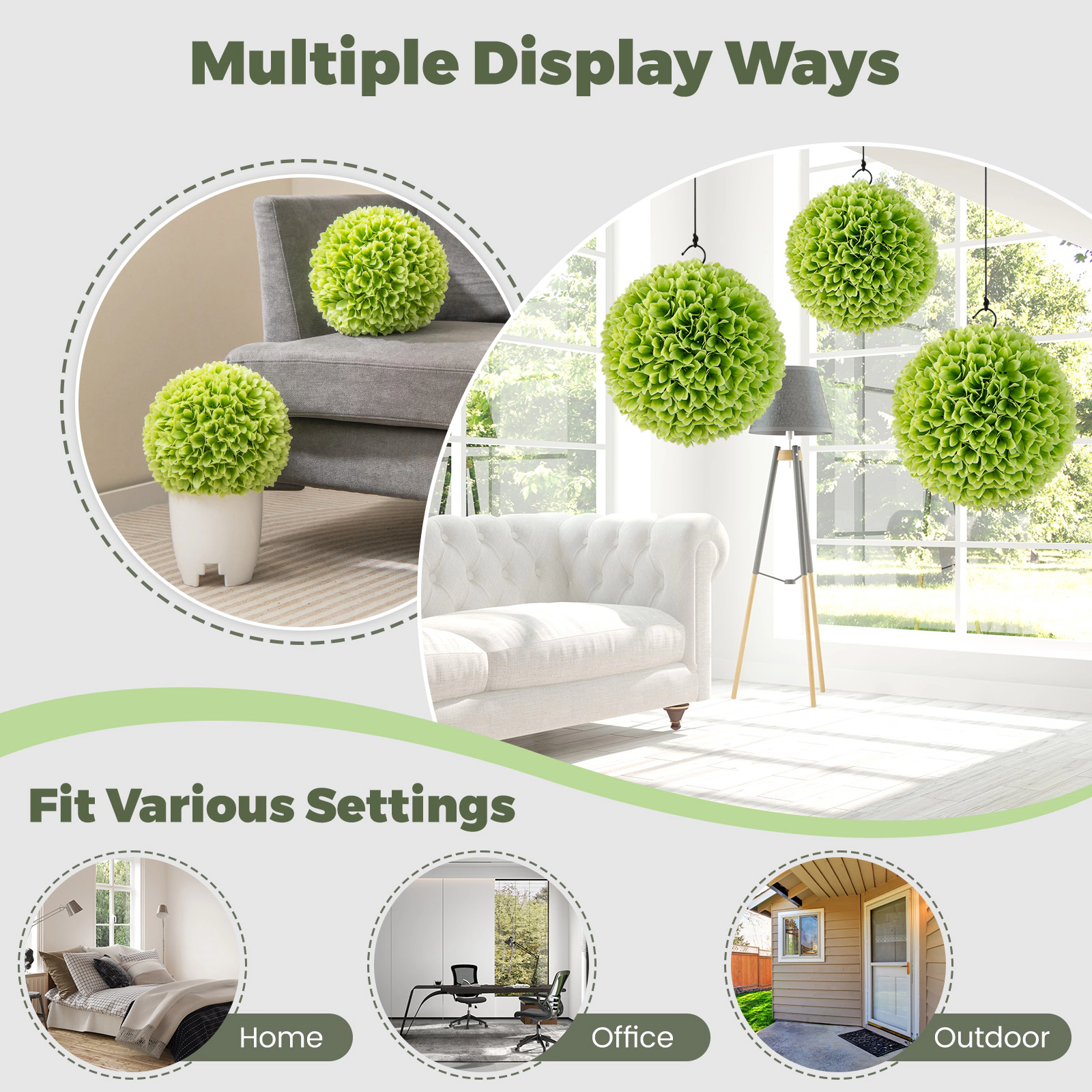 SUGIFT Set of 2 Artificial Boxwood Topiary Balls 11-in Outer 7.5-in Inner Diameter Fits 11-in Pots 2-lb Green
