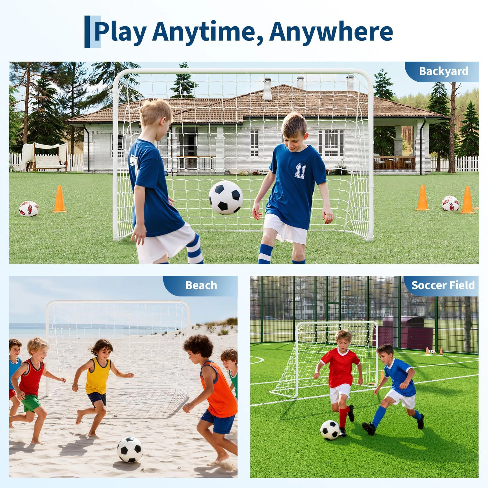 6x4 FT Kids Soccer Goal Set with Portable Training Net, Foldable Backyard Soccer Goal with Ball & Storage Bag
