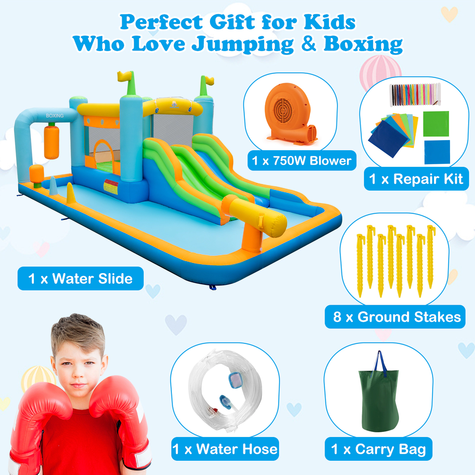 Hivvago Giant Inflatable Water Slide for Kids Aged 3-10 Years (with 680W Blower)