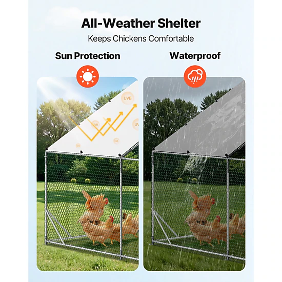 HONGGE Large Metal Chicken Coop Walk-in Chicken Run House with Waterproof Cover & Sturdy Frame Spire Roof Poultry Cage