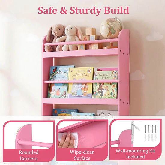 Hivvago 4-Tier Bookshelf Organizer with Basswood Crossbar