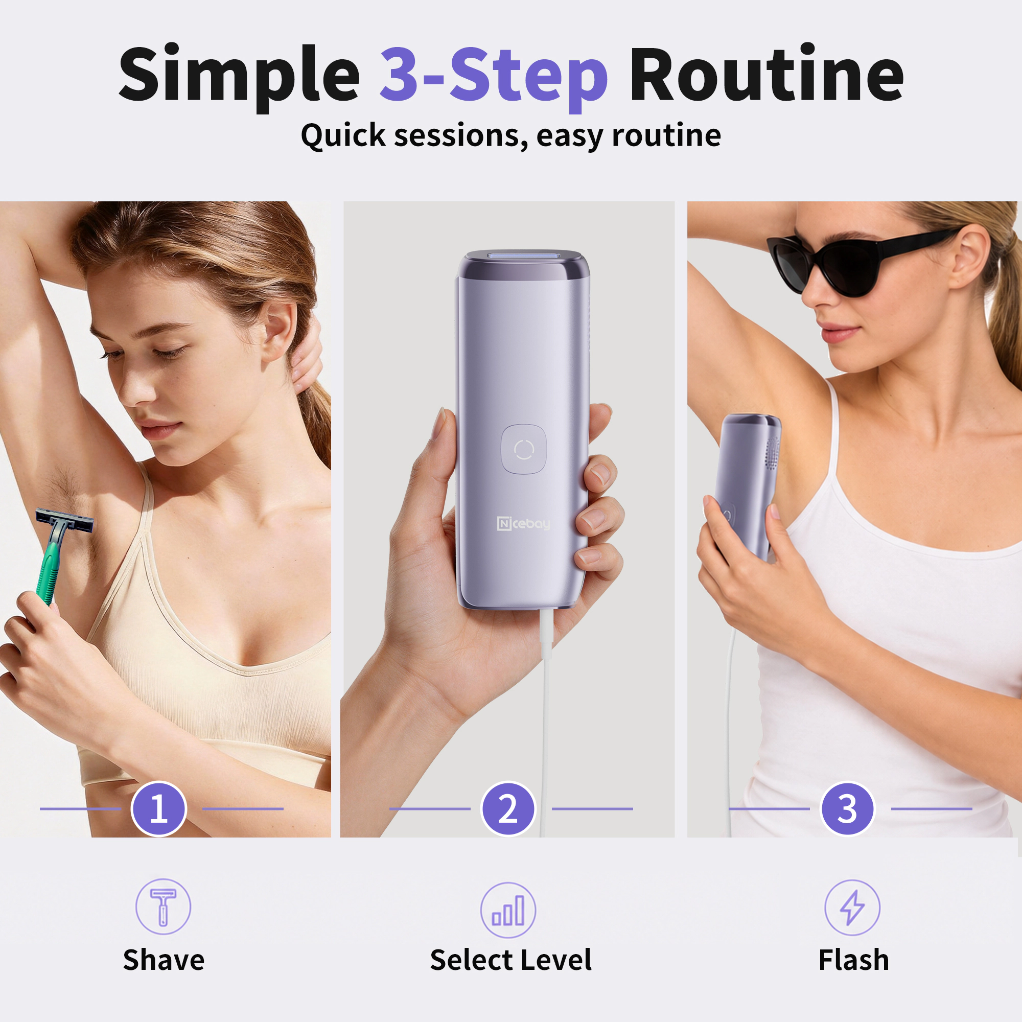 NICEBAY IPL Hair Removal Device – 4 Energy Modes with Sapphire Cooling – Hair Reduction at Home