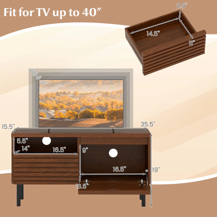 Hivvago Mid Century Fluted Tv Stand For 40 Inch Tv Modern Entertainment Center With Open Compartment