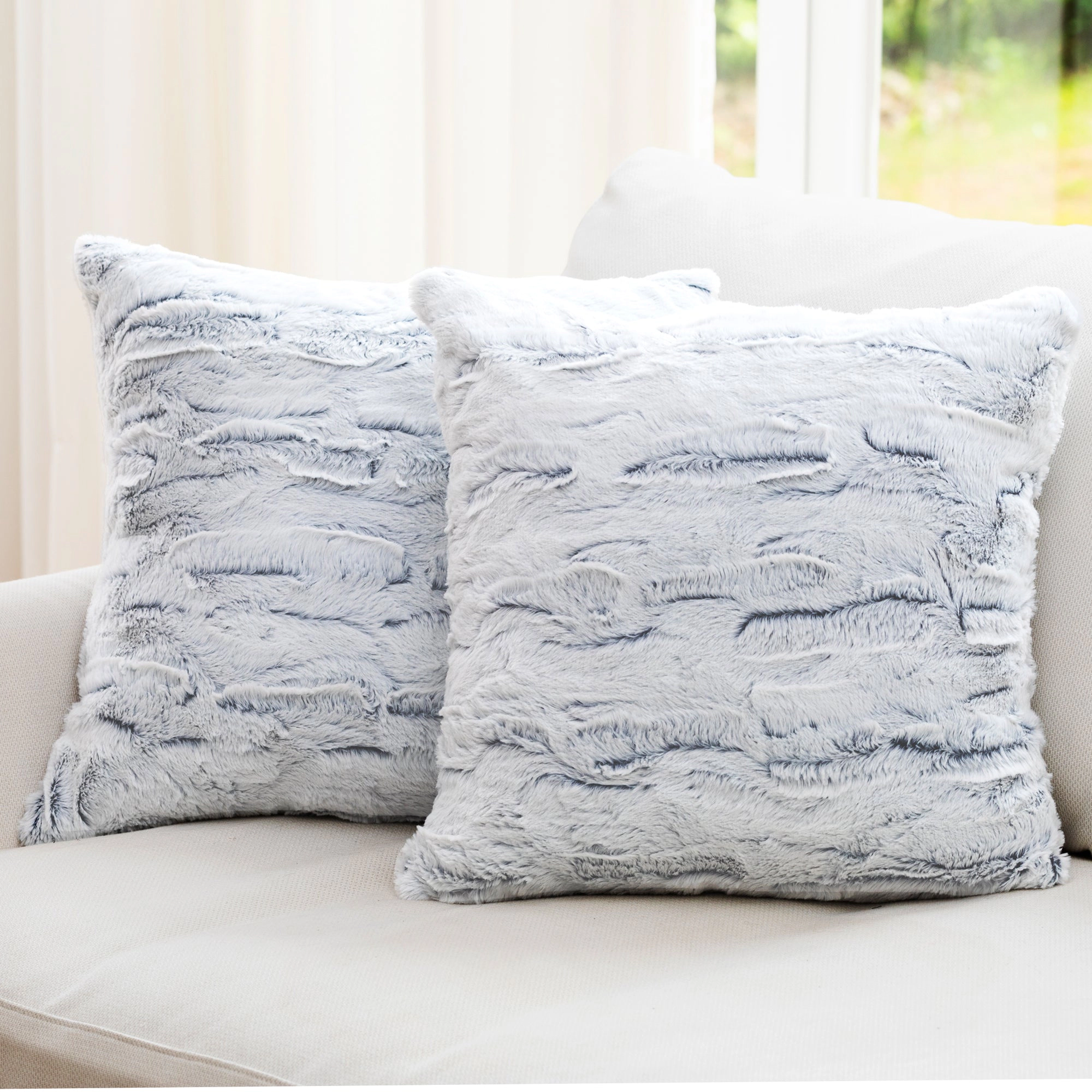 Cheer Collection Set of 2 Embossed Faux Fur Snow Leopard Throw Pillows, 18"