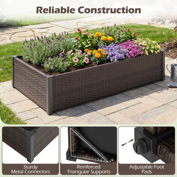 Hivvago PE Rattan Elevated Raised Garden Bed with Open-Ended Base
