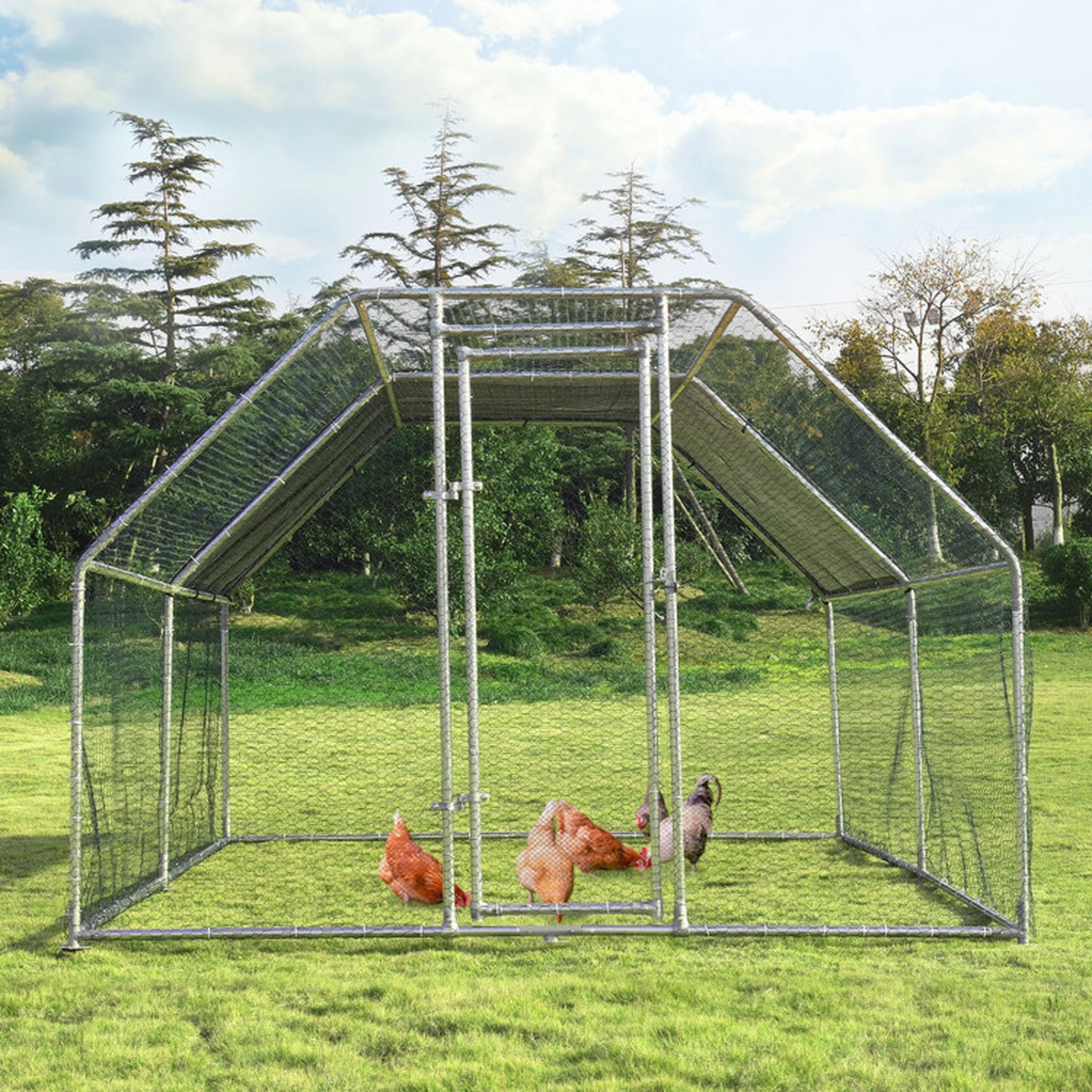 SUGIFT Silver Galvanized Steel Walk-In Chicken Coop House with Water-Resistant Cover 9.5-ft W 12.5-ft D 6-ft H