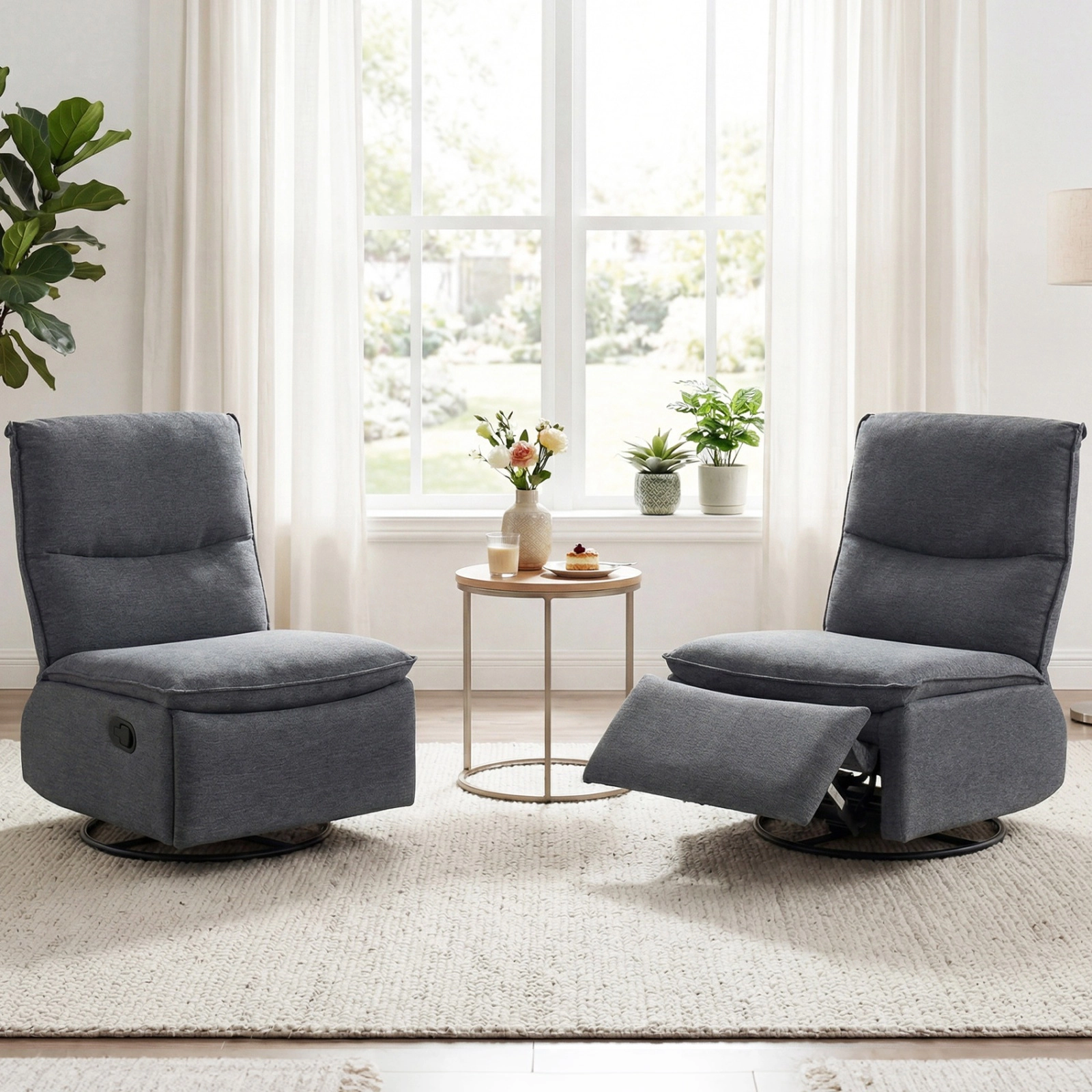 SUGIFT 360 Degree Swivel Rocking Recliner Chair Gray with Padded Footrest