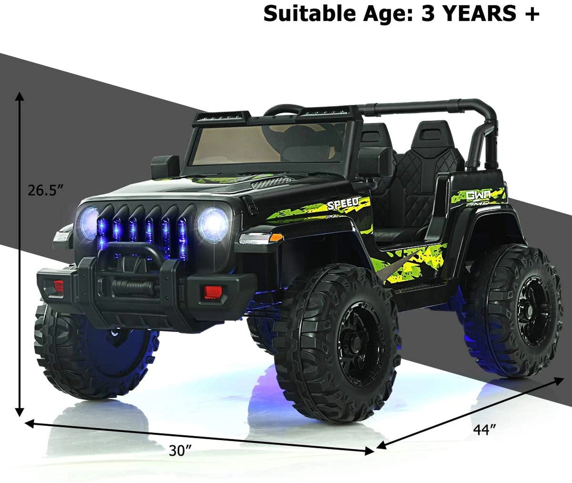 12V Kids Ride on SUV Car Black Green 2.4G Remote Spring Suspension Ages 3+ 77-lb Capacity