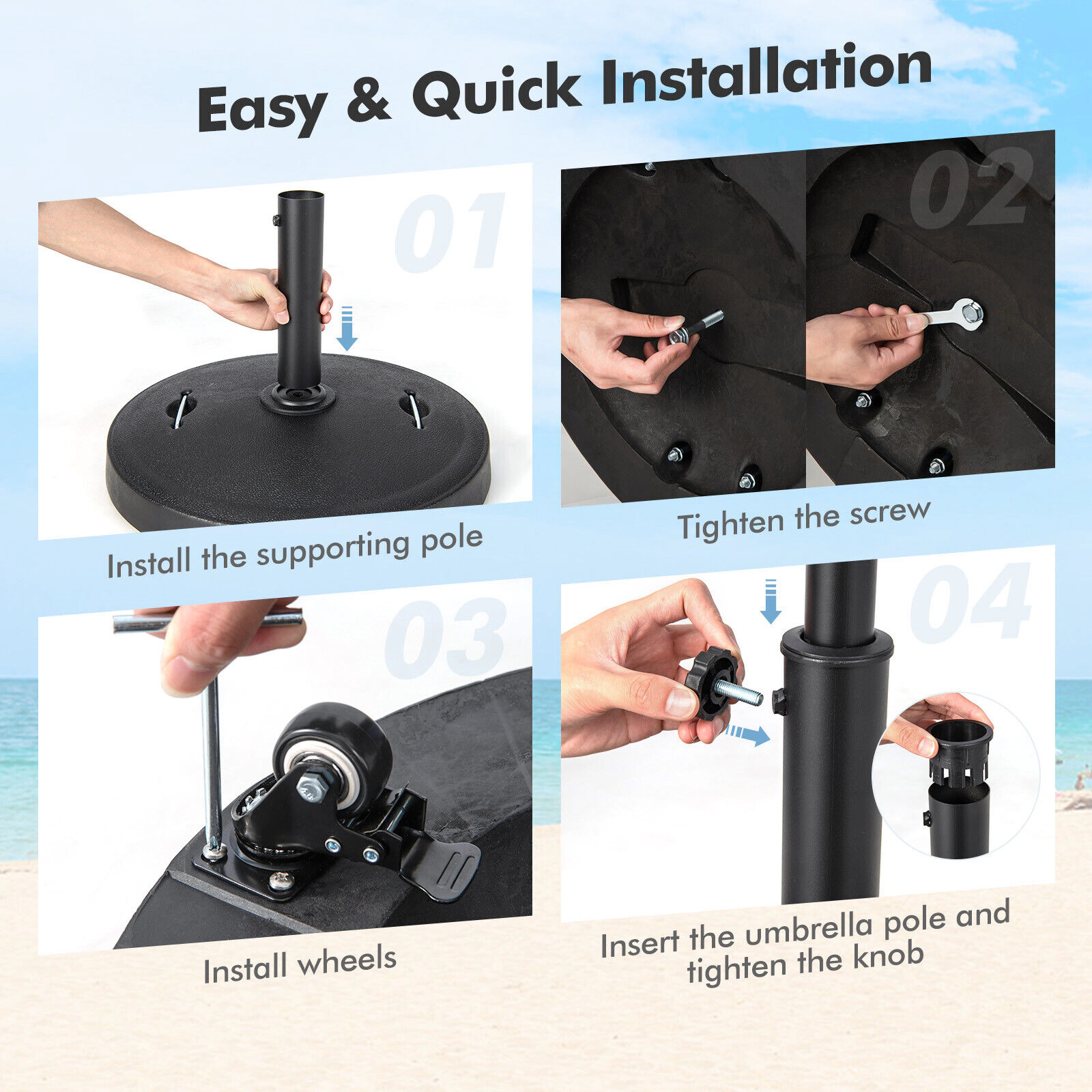 Hivvago 51Lbs 20.5Inch Outdoor Umbrella Base With Wheels And Handles