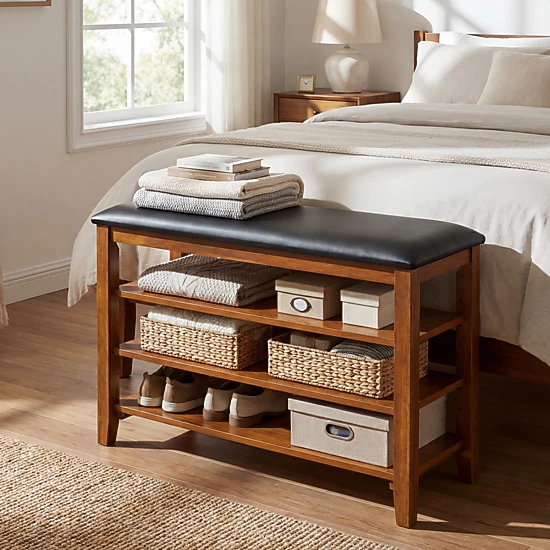 SlickBlue 3 Tier Wooden Shoe Rack Bench with Adjustable Shelves