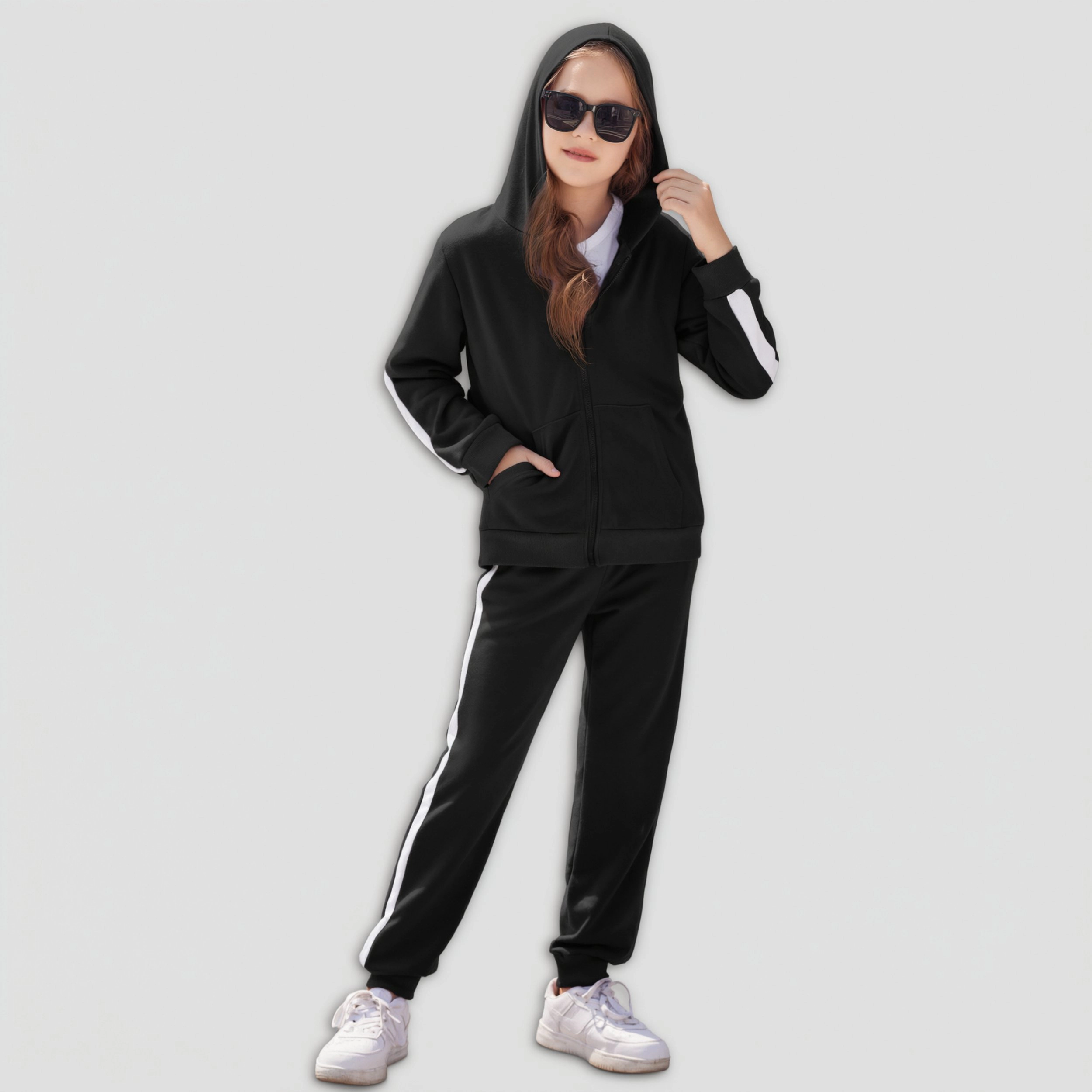Arshiner Girls Sweatsuits Zip Up Hoodie Sweatshirt And Sweatpant Athletic Tracksuit Jogger Set
