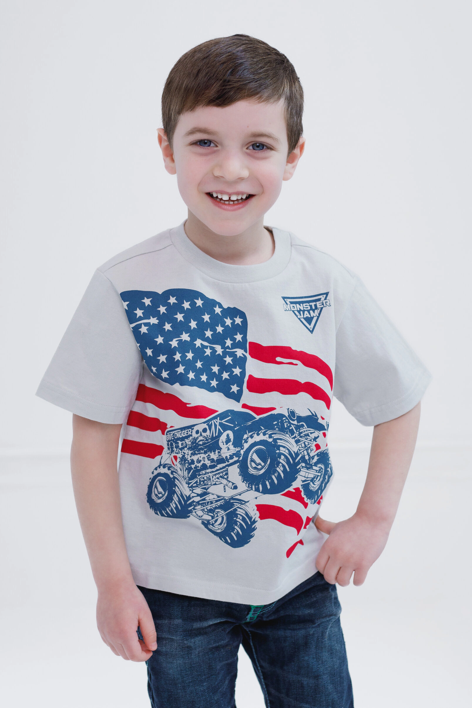 Monster Jam Grave Digger Matching Family Patriotic Short Sleeve T-Shirt