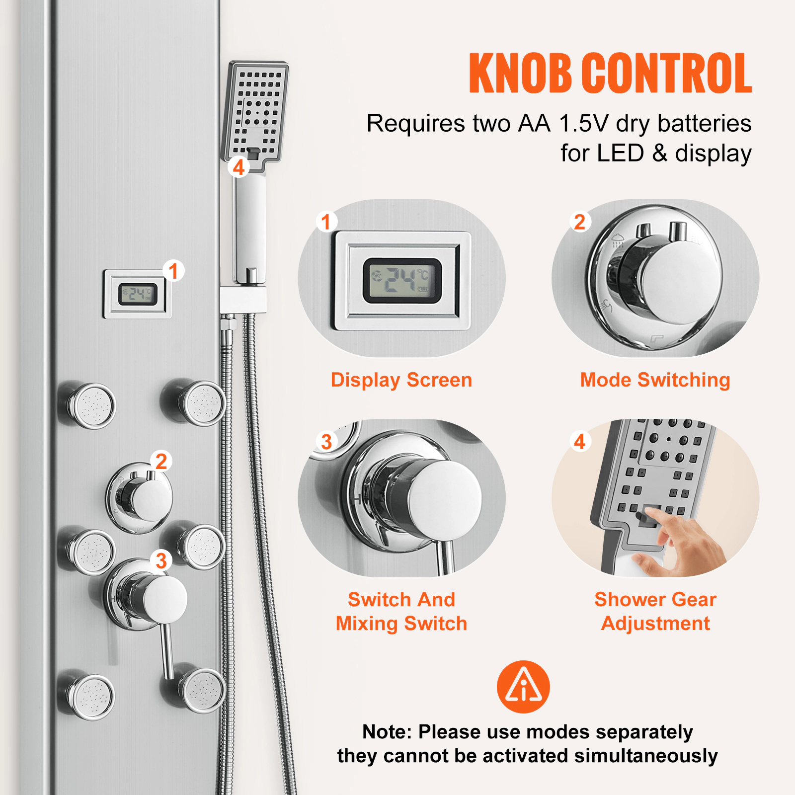 HONGGE Shower Panel Tower System Rainfall Shower Head Stainless Steel Shower Massage System Jets Handheld Tub Spout