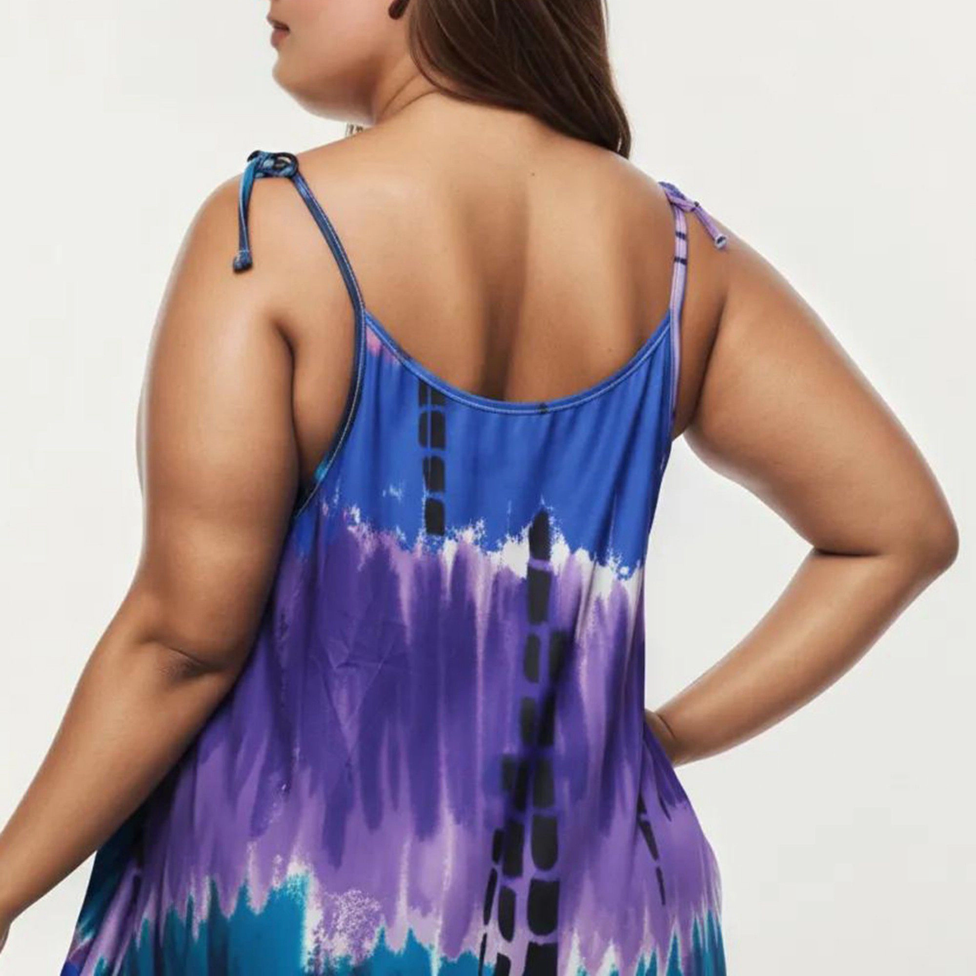 Anna-Kaci Women's Plus Adjustable Strap Scoop Neck Tie Dye Print Loose Fit Maxi Dress