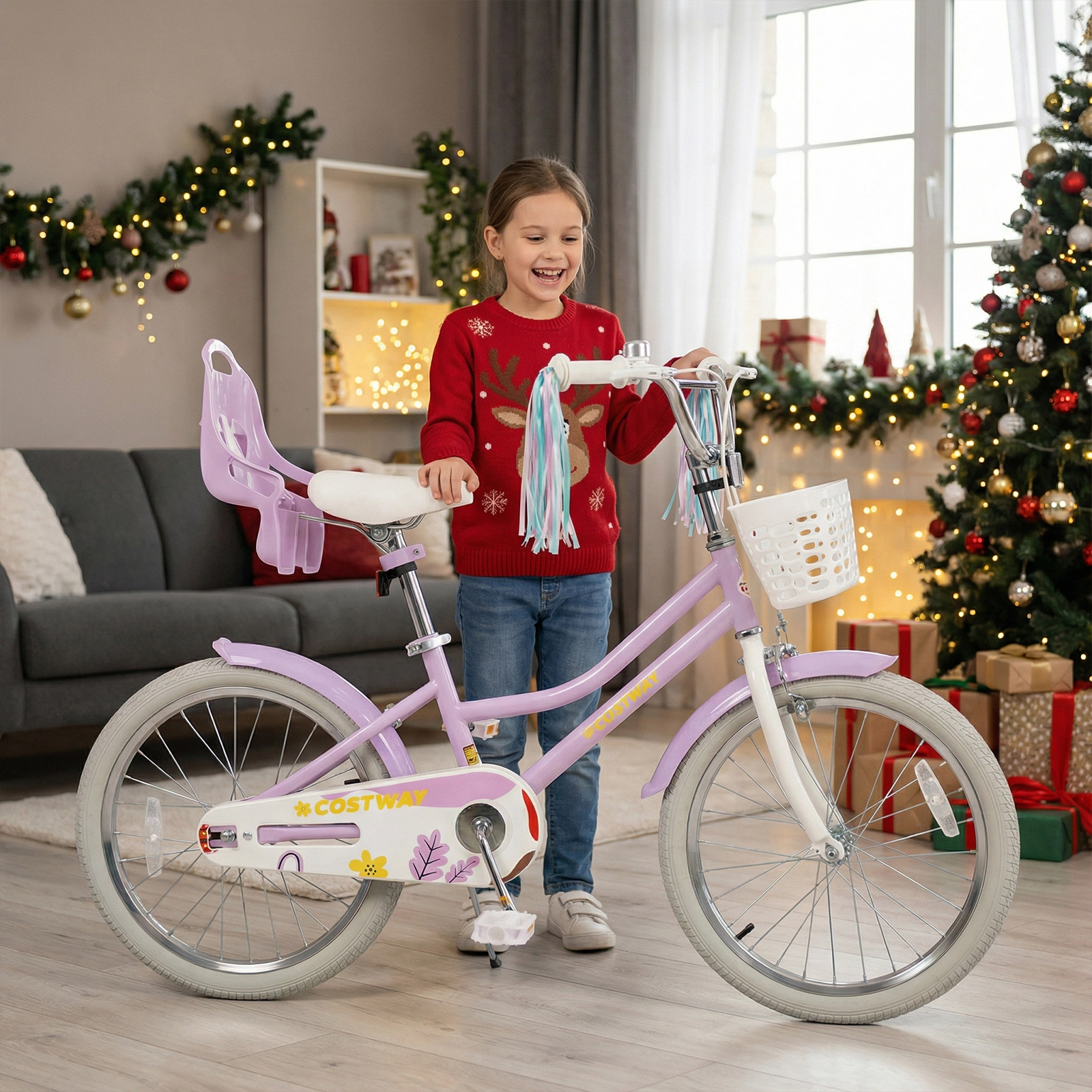 LJG Girls Bike Kids Bicycle with Doll Seat and Streamers