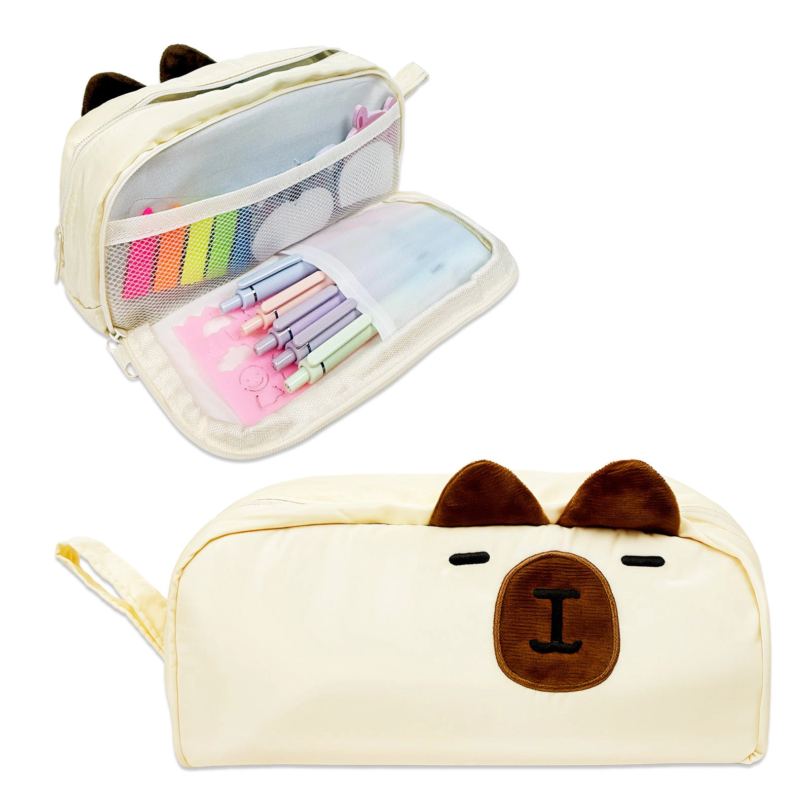 Wrapables 3D Animal Face 2-Compartment Pencil Case, Capybara