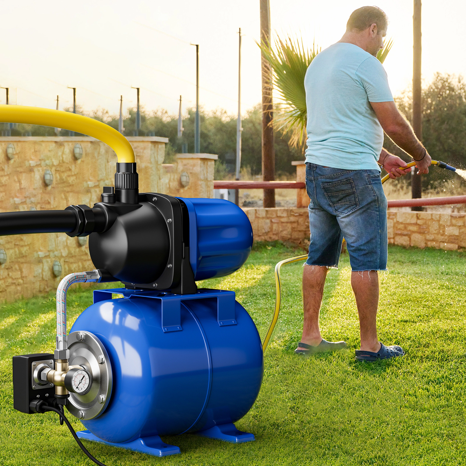 SUGIFT 1200 W Garden Water Pump Blue Shallow Well Pump with 5 Gallon Pressure Tank