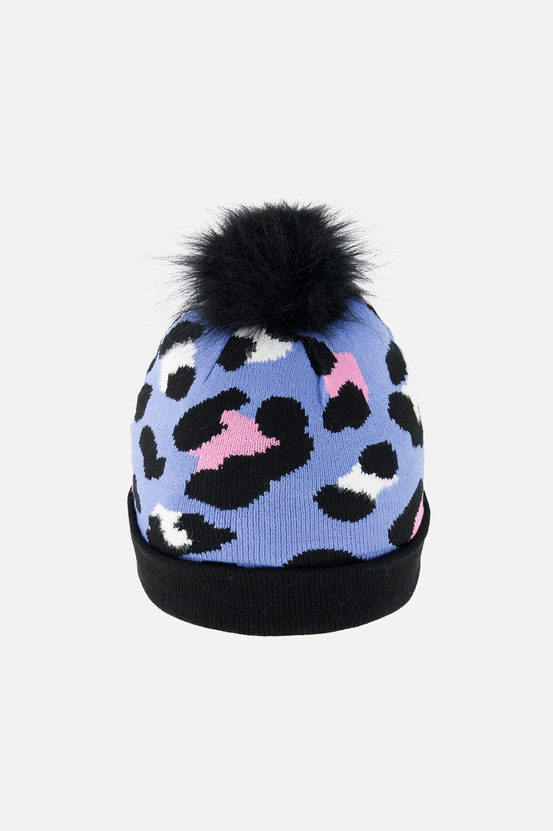 Deux par Girls Leopard Print Winter Knit Hat with Pompom