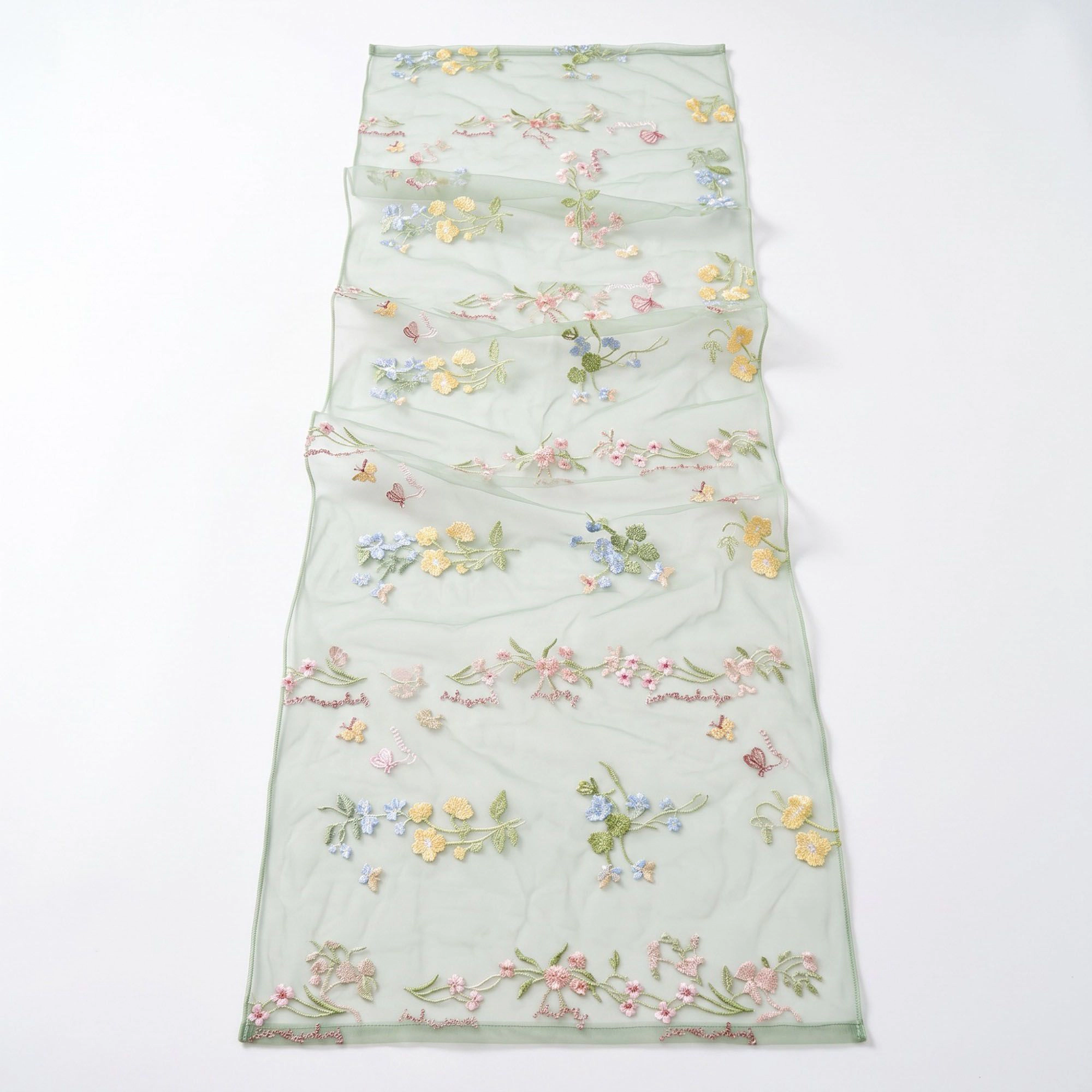 Alilang Unisex Sheer Floral Embroidered Table Runner 29.5x70.9in