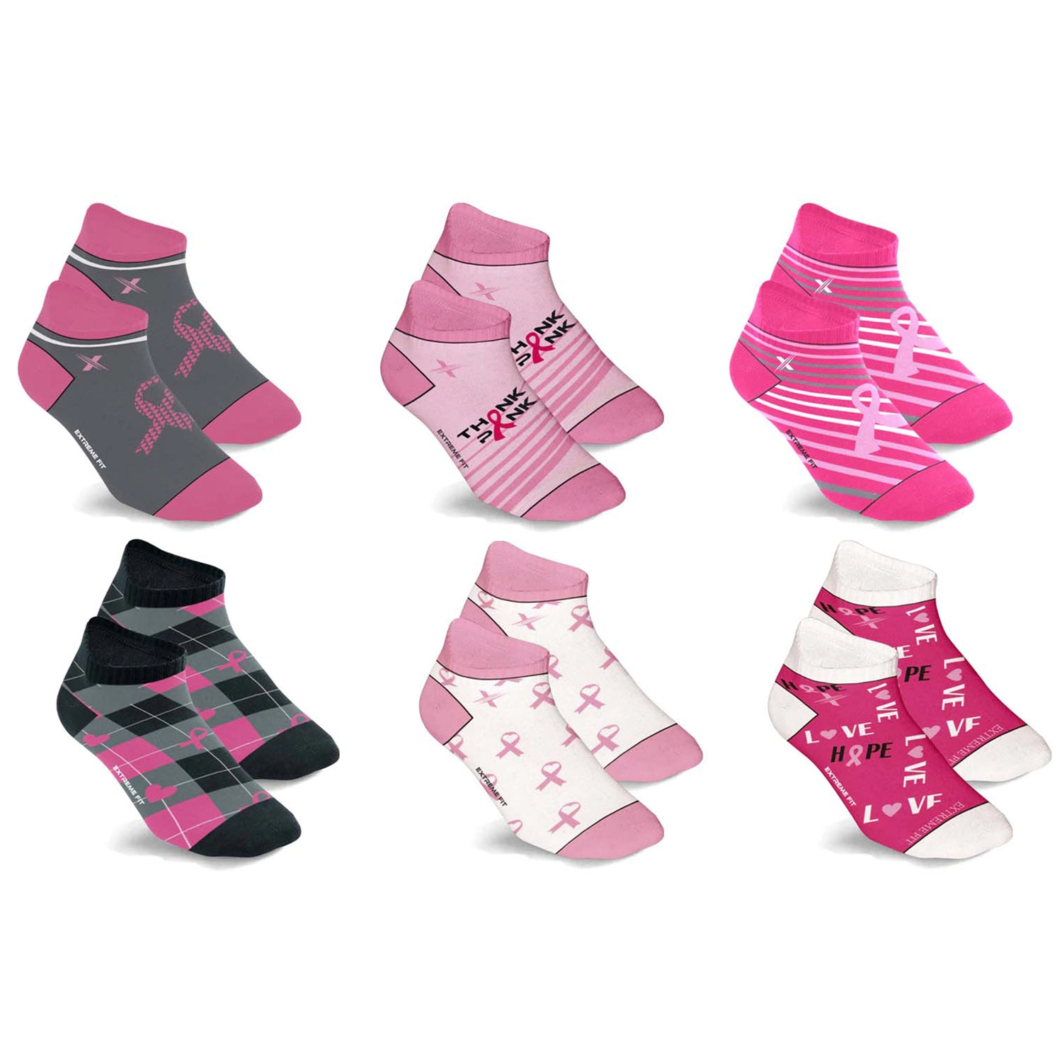 Extreme Fit Cancer Awareness Compression Socks - Ankle For Running 6 Pair