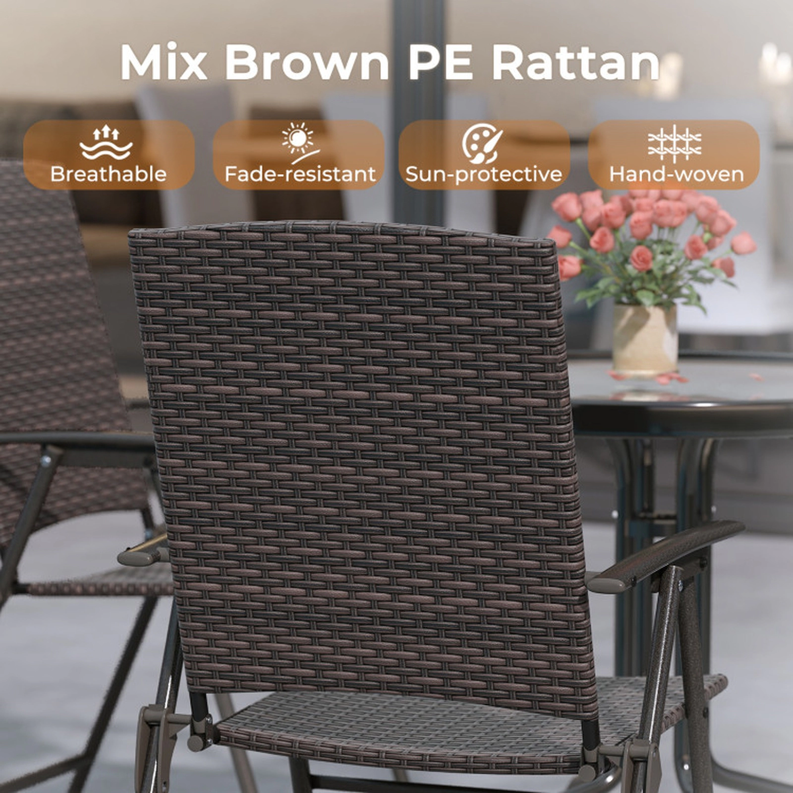SUGIFT Set of 2 Folding PE Wicker Metal Frame Patio Dining Chairs 24-in x 21-in x 37-in 400-lb Capacity Mixed Brown