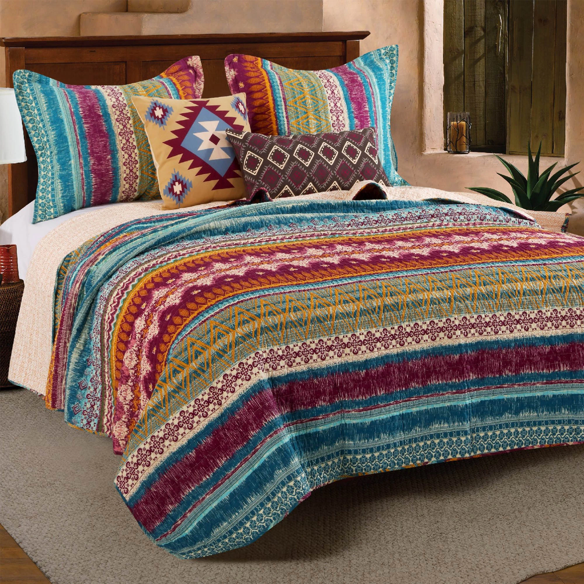 Greenland Home Fashion Southwest Stylish Diamond Print Comfort Bedding Set 5 Piece Painted