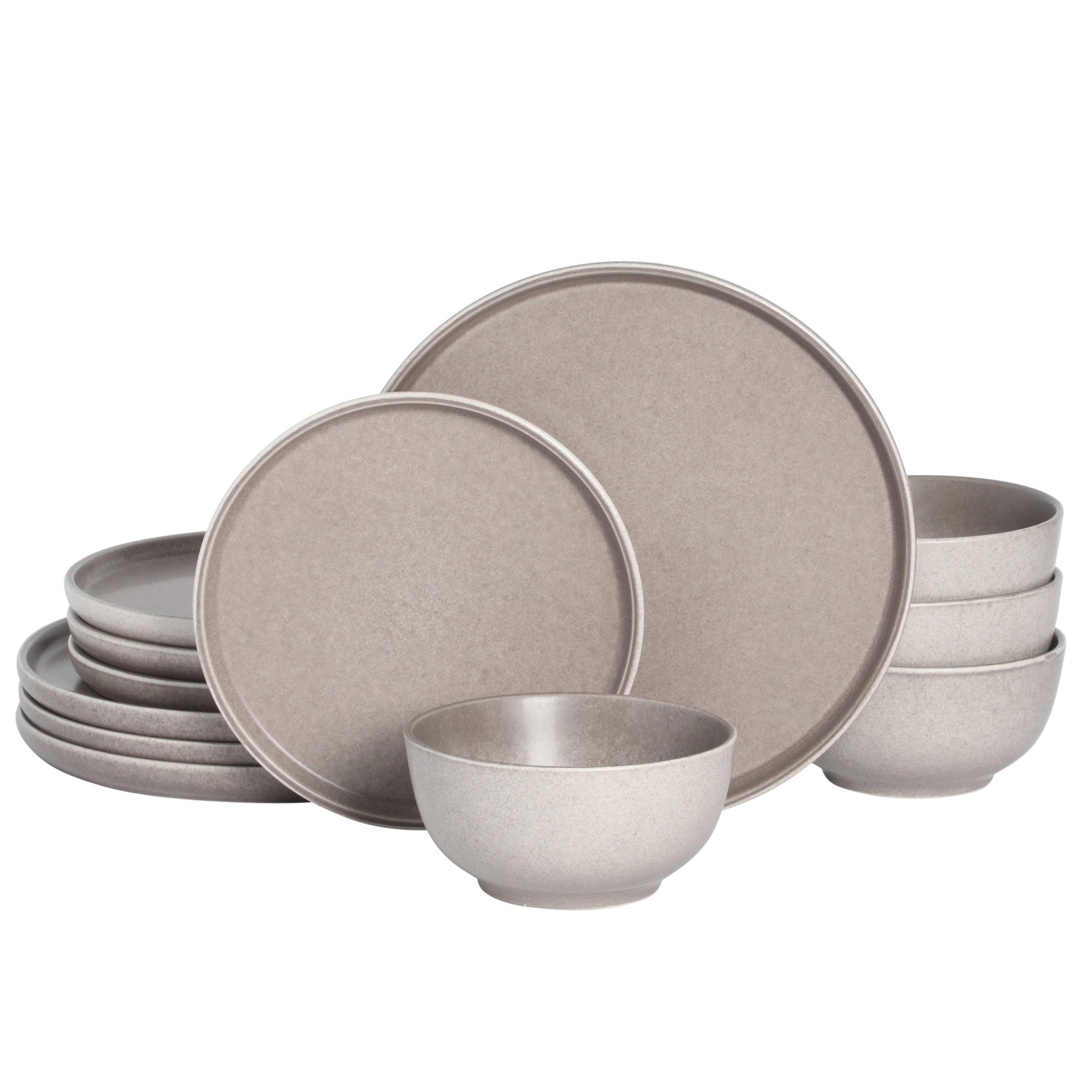 Gibson Elite Eden Rock 12 Piece Round Stoneware Dinnerware Set in Matte Brown