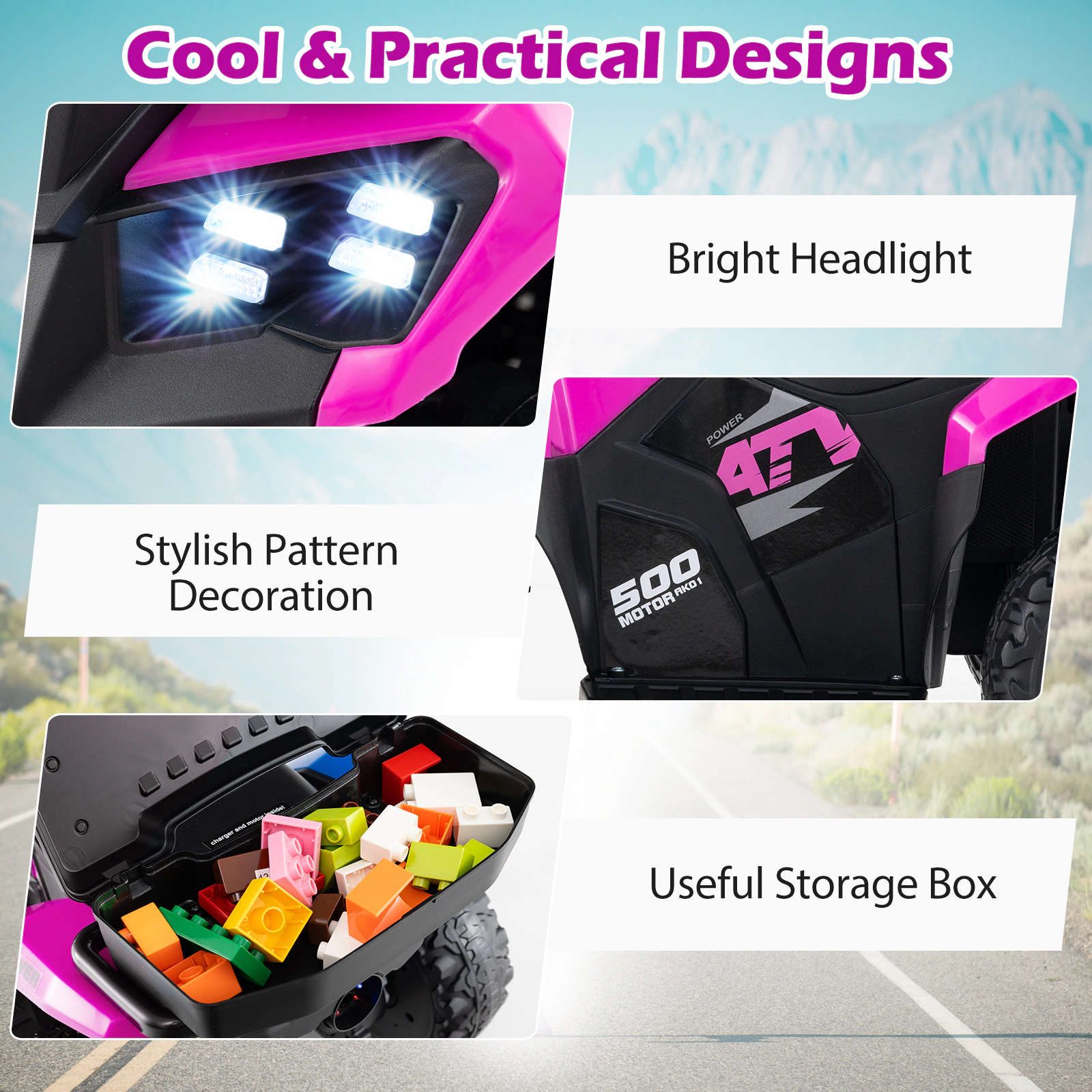 SUGIFT 6V Kids Ride On ATV with Spray Function and Storage Box 44-lb Capacity Ages 18 Months and Up 27-in Long Pink