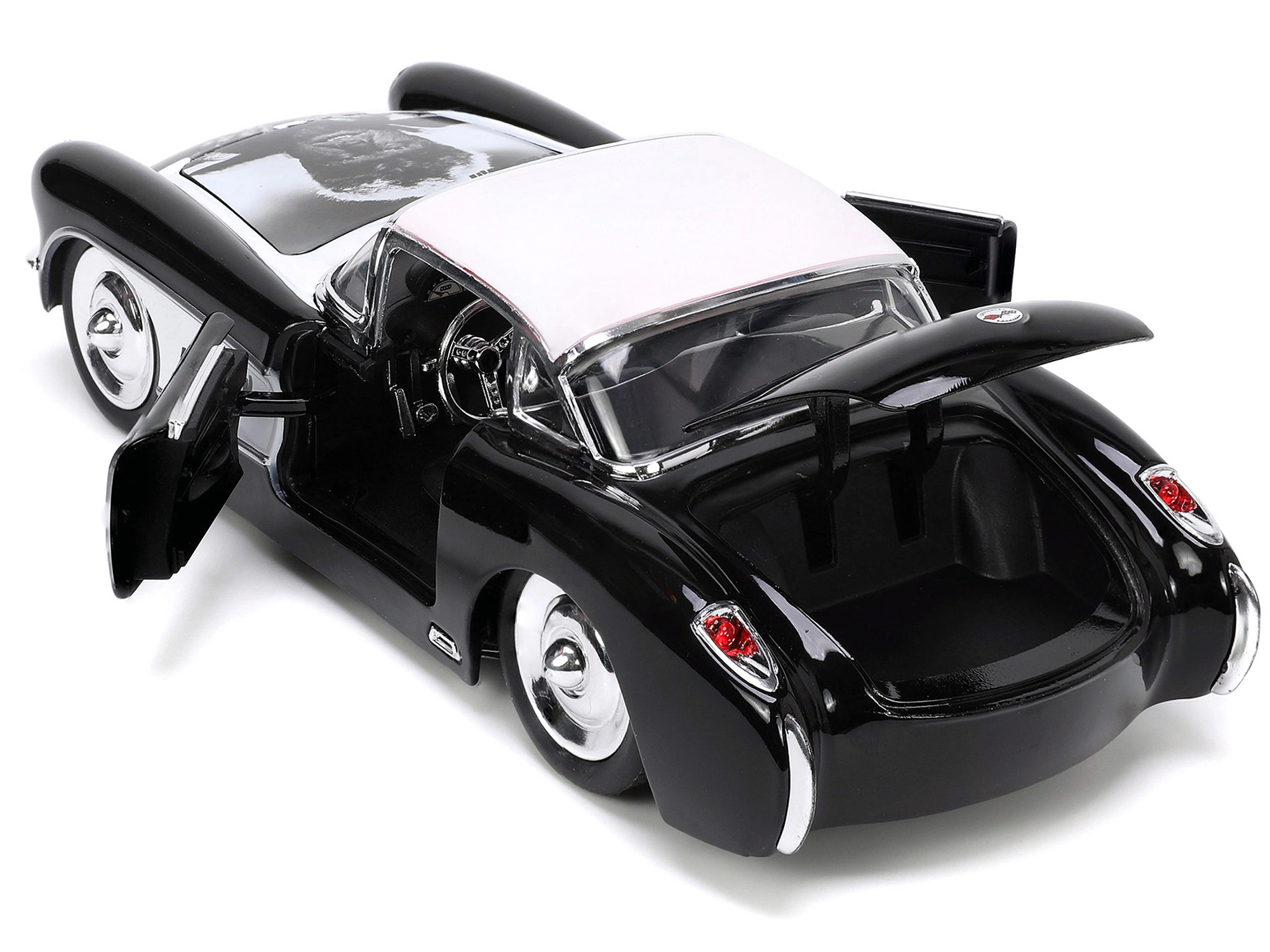 Jada 1957 Chevrolet Corvette Black with White Top and Wolfman Diecast Figure "Universal Monsters" "Hollywood