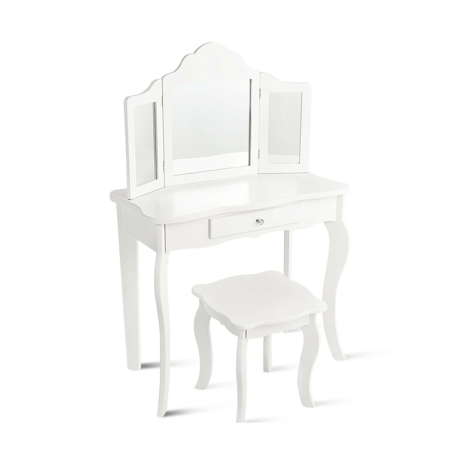 SUGIFT Kids Makeup Dressing Mirror Vanity Table & Stool Set 27.5-in Dresser 33-lb & 66-lb Capacity Pink/White 2-Piece